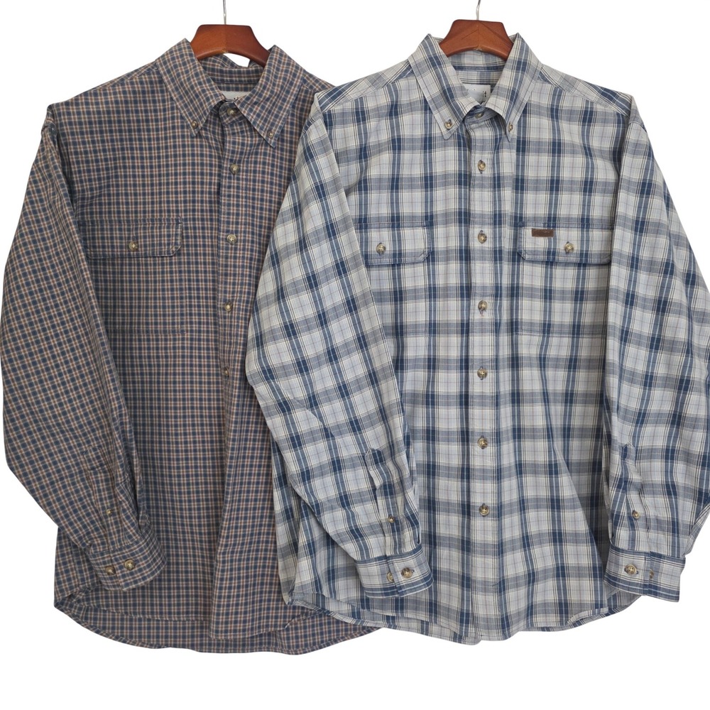 VTG '05 Lot of 2 Carhartt Mens Heavy Cotton Plaid Button Down Work Shirts Size L